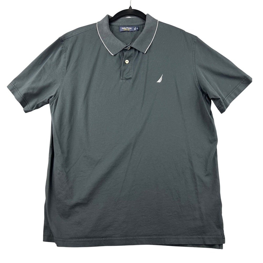 Nautica Mens Black Short Sleeve Tipped Collar Cotton Polo Shirt XL 3104